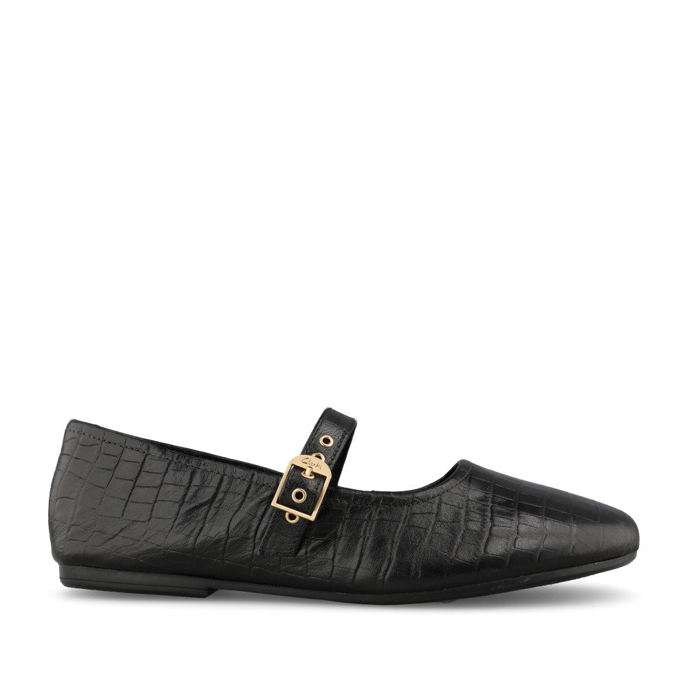 Clarks Ladies Livia Jane Leather D-fit Shoe In Black Croc