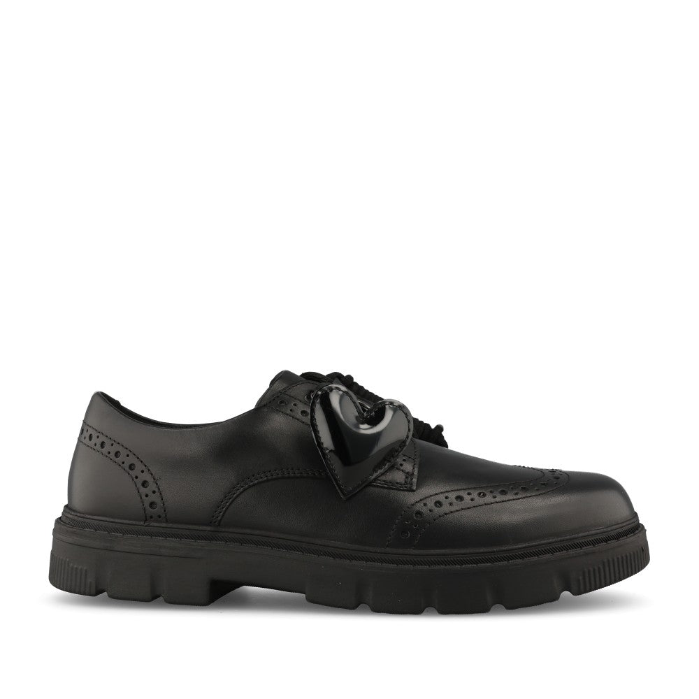 Clarks Girls Lorcam Lace Y F-FIT Lace Up Shoe in Black Leather