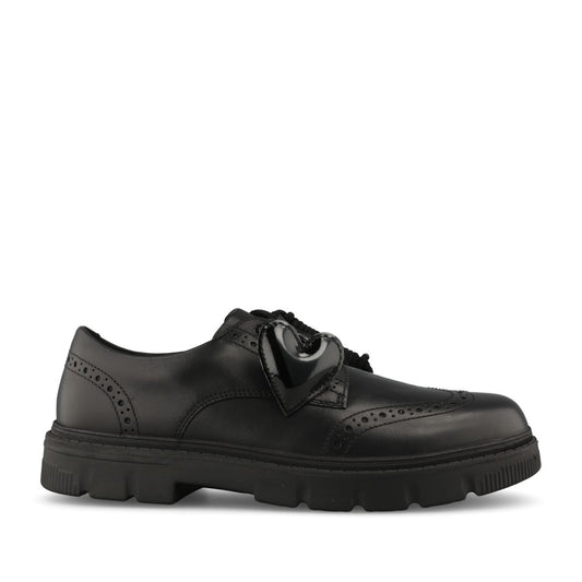 Clarks Girls Lorcam Lace Y G-FIT Lace Up Shoe in Black Leather