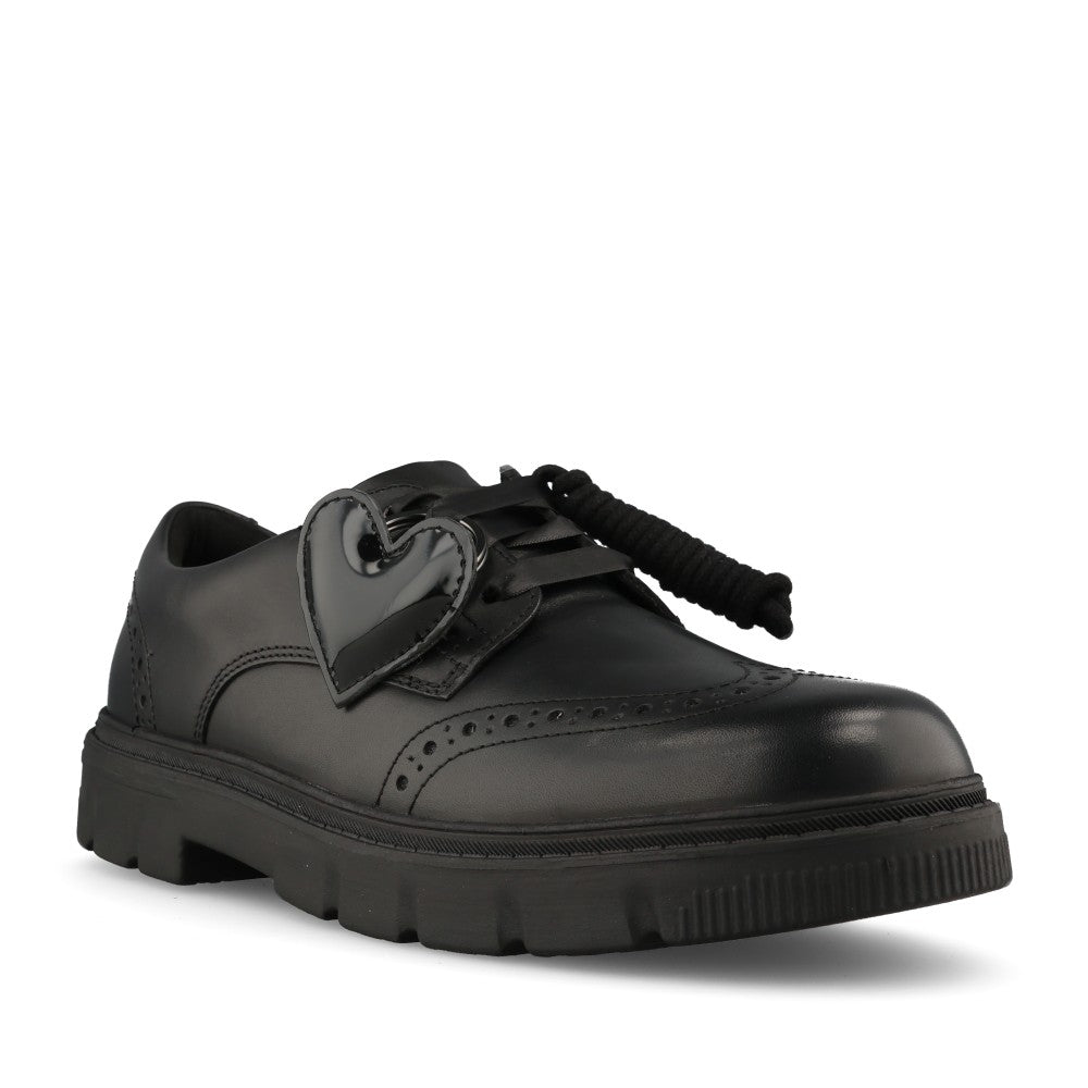 Clarks Girls Lorcam Lace Y F-FIT Lace Up Shoe in Black Leather