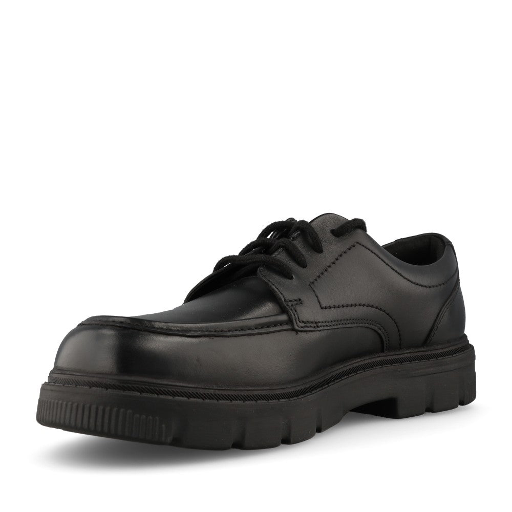 Clarks Boys Lorcam Lane Y H-FIT Lace Up Shoe in Black Leather