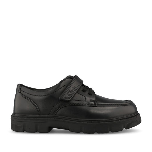 Clarks Boys Lorcam Lane K F-FIT Velcro Shoe in Black Leather