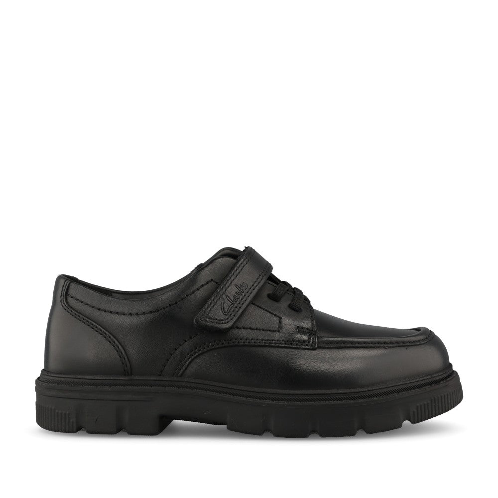 Clarks Boys Lorcam Lane K F-FIT Velcro Shoe in Black Leather
