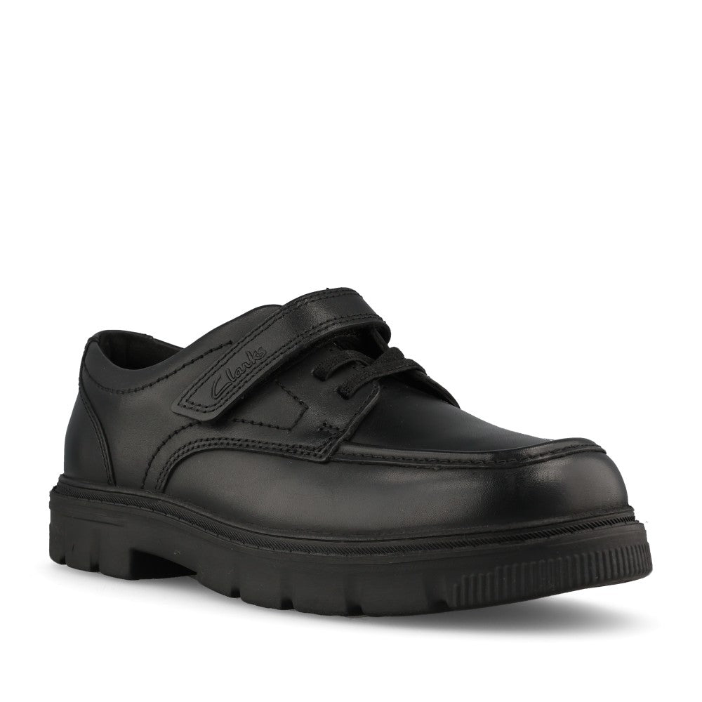 Clarks Boys Lorcam Lane K G-FIT Velcro Shoe in Black Leather