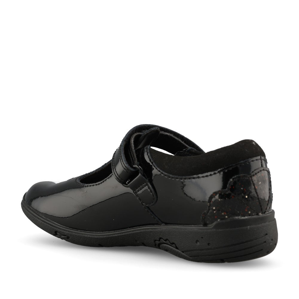 Girls Relda Gem Black Patent T-Bar Shoe In Kids E Fit